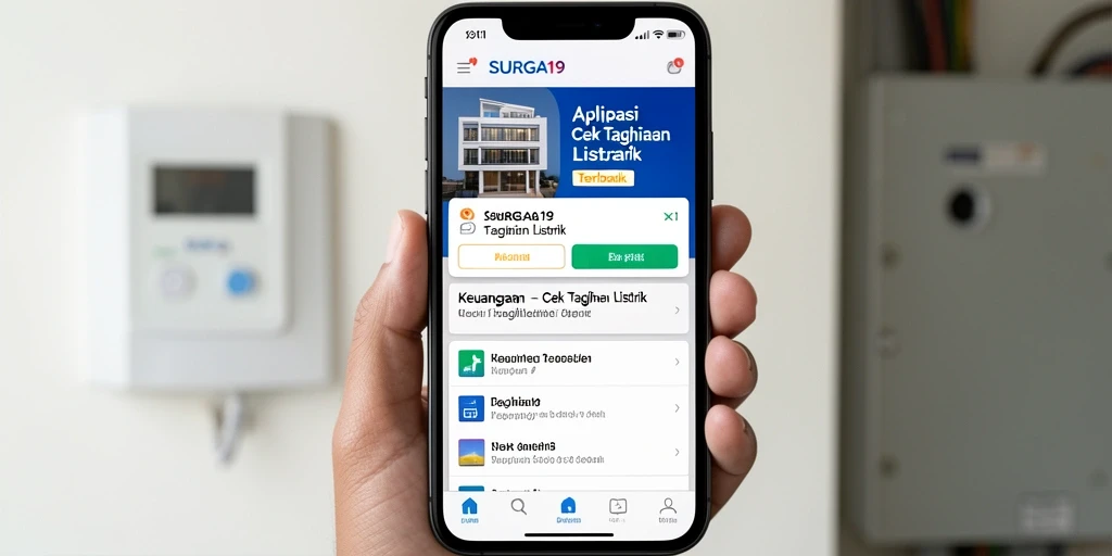 Antarmuka aplikasi SURGA19 untuk cek tagihan listrik yang mudah digunakan.